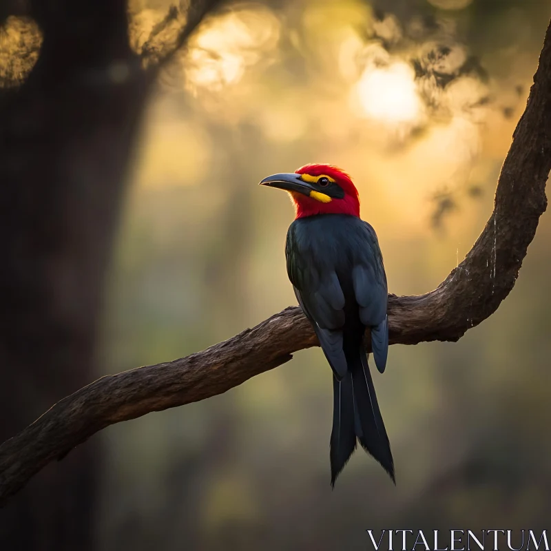 Crimson-Crowned Bird Perched Elegantly AI Image