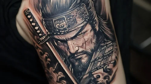 Samurai Tattoo with Sword and Scars