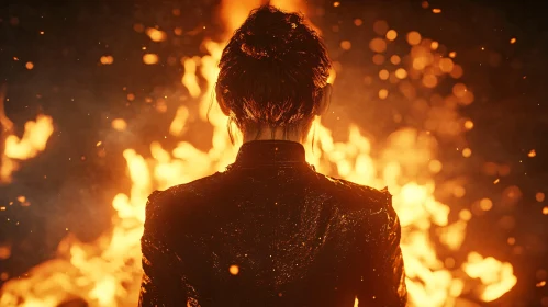 Intense Fiery Backdrop with Female Silhouette