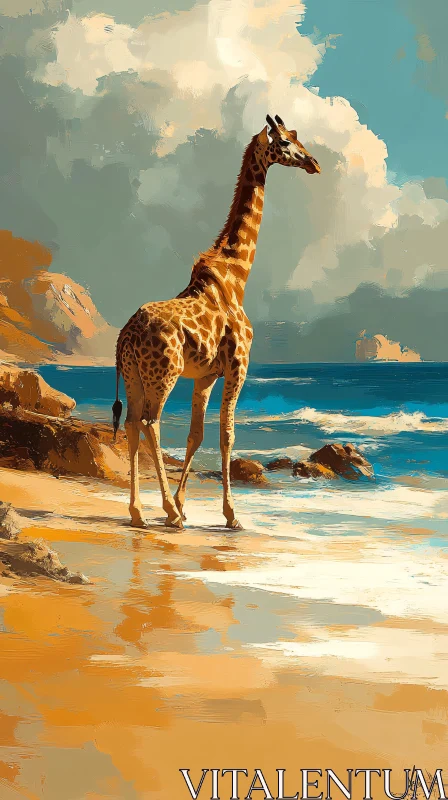 Giraffe Seascape Art AI Image