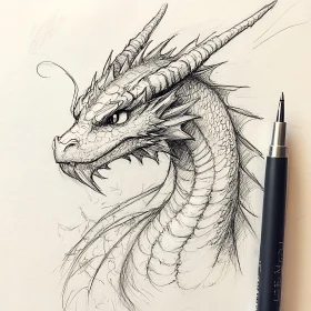 Detailed Dragon Head Drawing