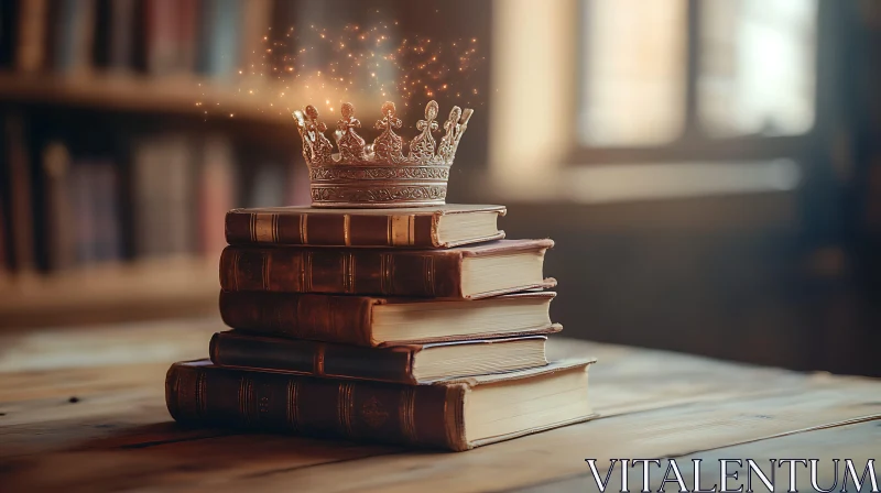 Vintage Books and Regal Crown AI Image