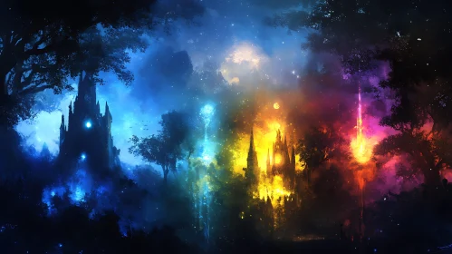 Colorful Castles Under Starry Skies