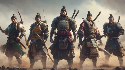 Five Samurai Warriors Ready for Battle