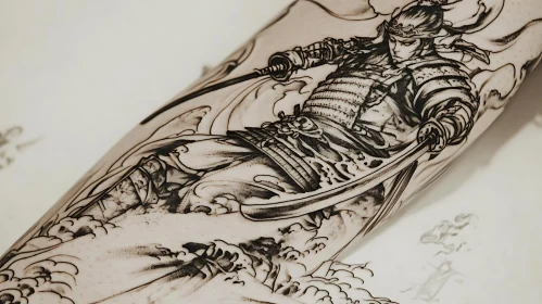 Monochromatic Samurai Tattoo Design