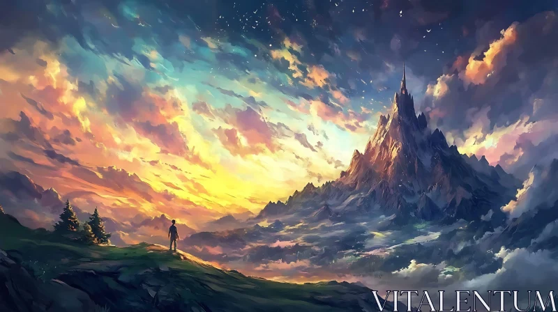 Sunset Over the Mountain Peak AI Image