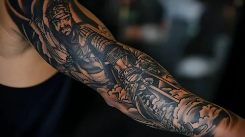 Monochrome Warrior Arm Tattoo