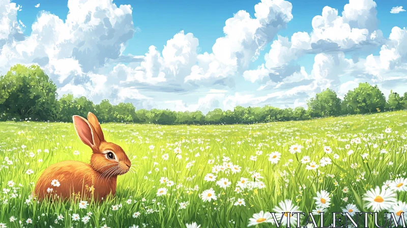 Tranquil Field with Rabbit AI Image