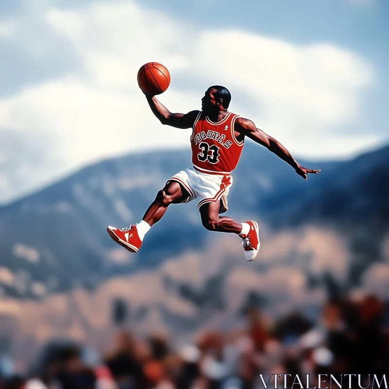 Athlete Jumping with Ball AI Image