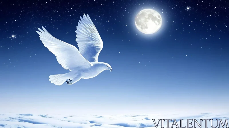 White Bird Flying in Night Sky AI Image