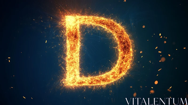 Blazing 'D' Letter with Fiery Embers in Dark Setting AI Image