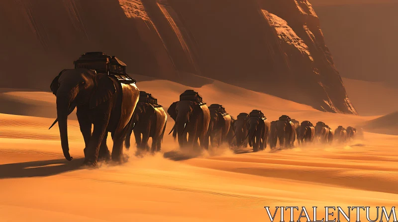 Desert Elephant Caravan AI Image