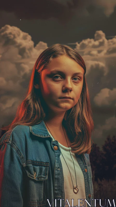 AI ART Portrait of Greta Thunberg with Dramatic Clouds