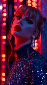 Glamorous Taylor Swift Portrait with Neon Lights