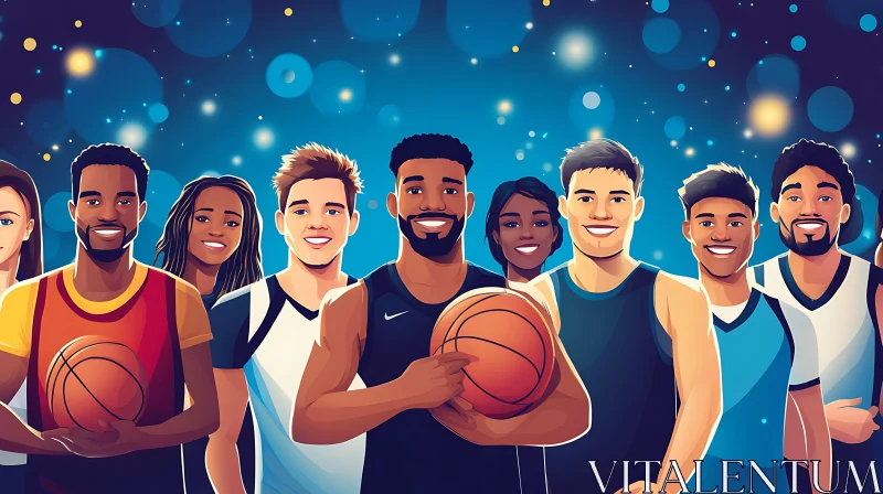 Smiling Basketball Team Portrait AI Image