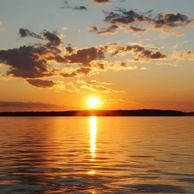 Serene Lake Sunset with Reflective Waters