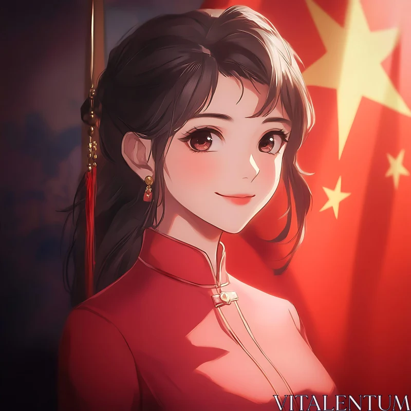 AI ART Anime Style Portrait of a Woman in Red