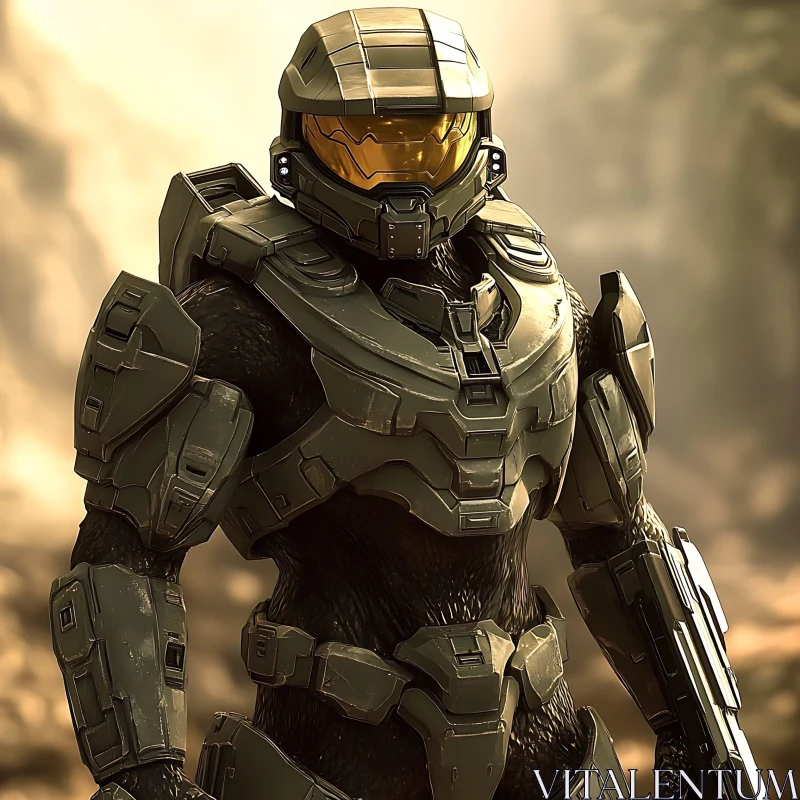 Armored Warrior in Olive Green AI Image