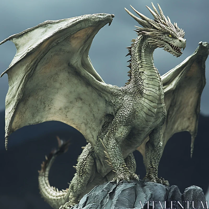 Fantasy Dragon Sculpture on Stone AI Image