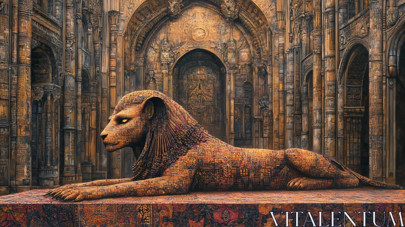 Hieroglyphic Lion Sculpture AI Image