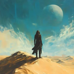 Desert Wanderer Contemplates the Moon