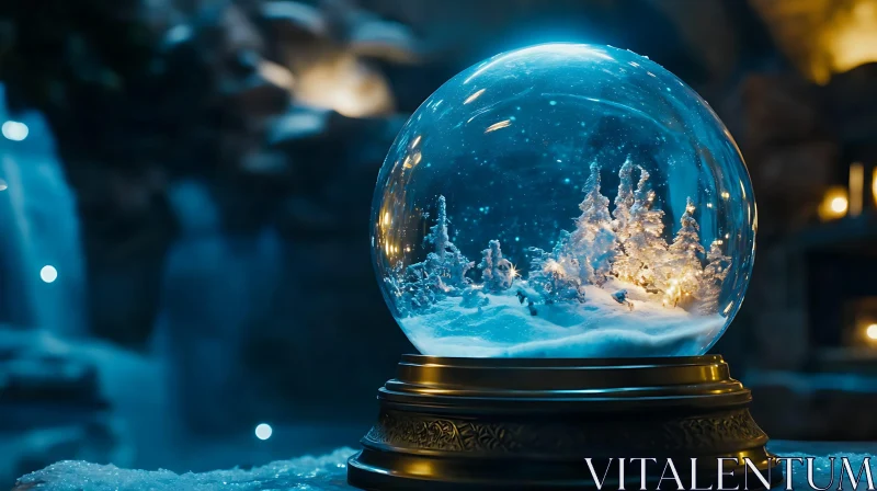 Miniature Winter Wonderland in Glass Globe AI Image