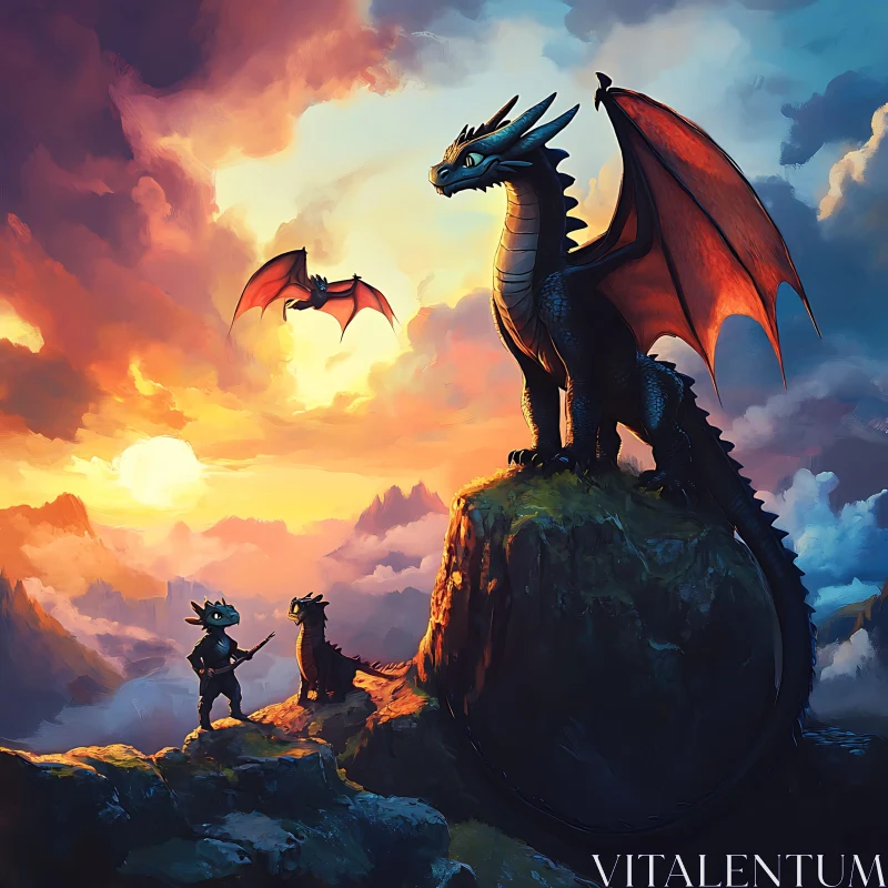 AI ART Sunset Dragons Fantasy Scene