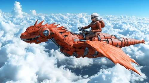 Steampunk Dragon Flight Above the Sky