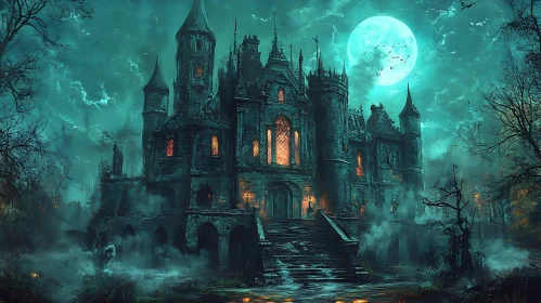 Eerie Castle at Night Digital Art