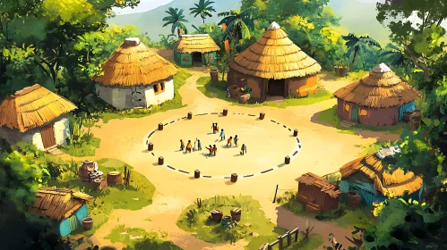 Tropical Village Children's Game Illustration