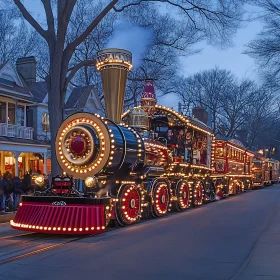 Illuminated Train on a Winter Night