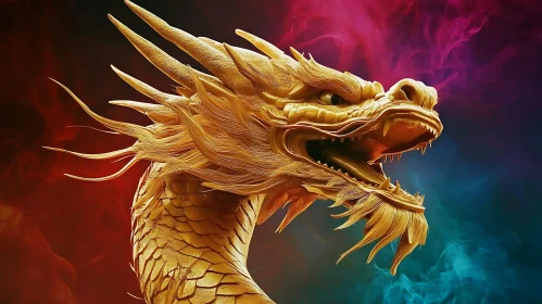 Ornate Golden Dragon with Colorful Hues