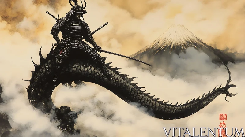 AI ART Dragon Rider: Samurai in the Sky