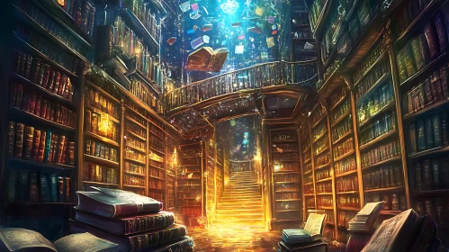 Grand Library Interior with Books