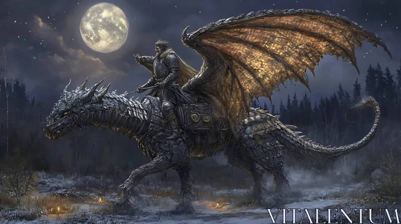 AI ART Dragon Rider at Night