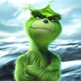 Green Grinch with Crossed Arms