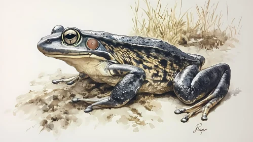 Frog Artwork on Sandy Terrain