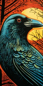 Abstract Raven Illustration with Red Eye