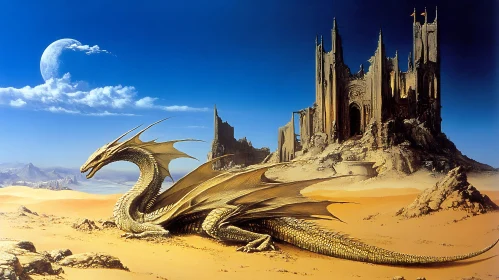 Dragon in Desert, Fantasy Art