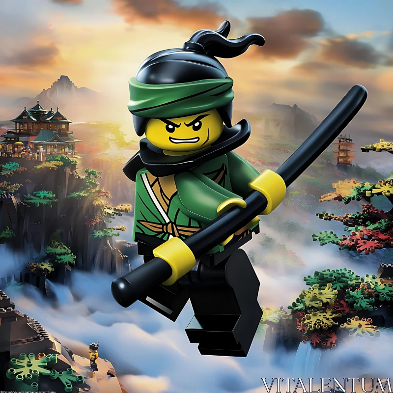 Ninja Lego Toy in Mystical Setting AI Image