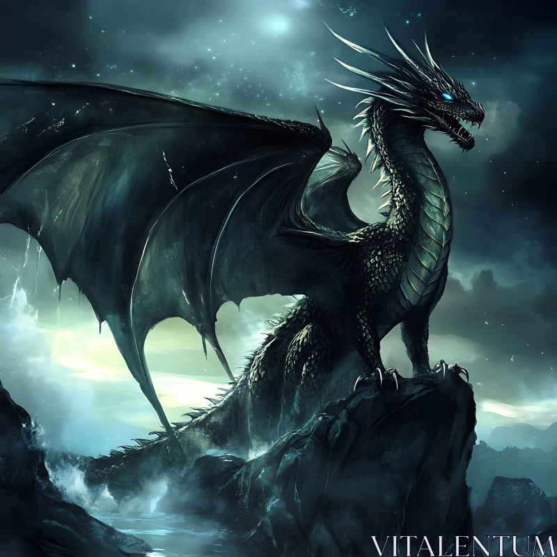 Dragon Perched on Cliff AI Image