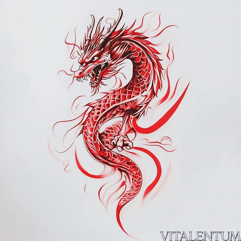 Crimson Dragon Sketch on White AI Image