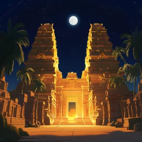 Ancient Temple Under Moonlight