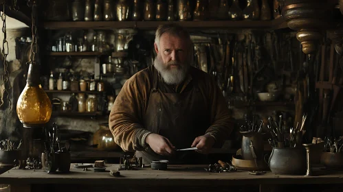 Craftsman at Work in Rustic Studio