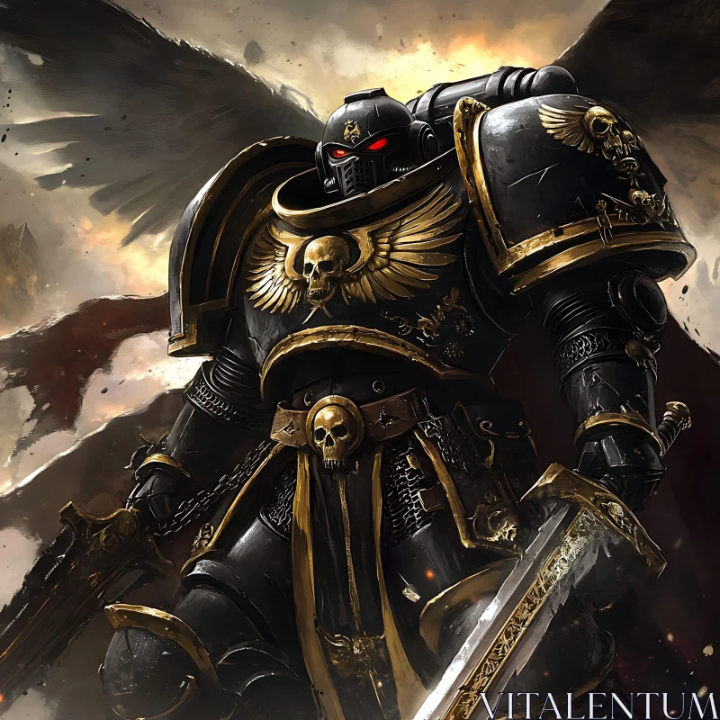 AI ART Black Armor Warrior with Golden Emblems