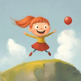 Happy Girl Jumping Cartoon