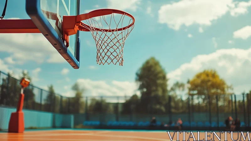 Basketball Hoop on a Sunny Day AI Image