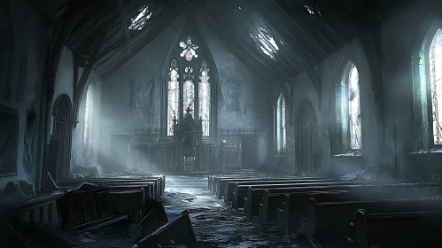 Ruined Church: A Gothic Interior Scene