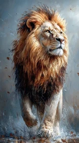 Regal Lion in Splashes of Water