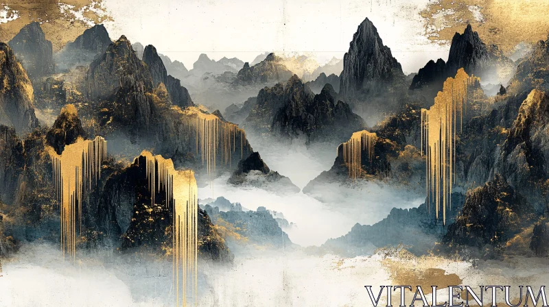 Misty Mountains with Golden Touch AI Image